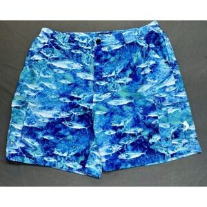 Reel Legends Board Shorts Swim Trunks Men's Large Blue White Allover Fish Print